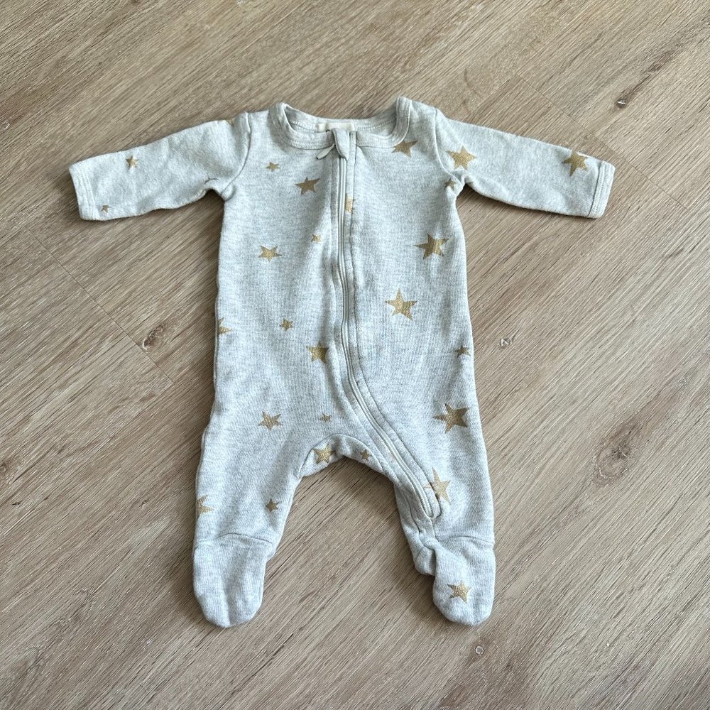 Owlivia Organic Cotton Newborn Gray Star Pajama Footie